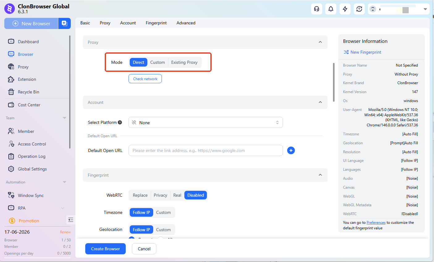 New browser screenshot