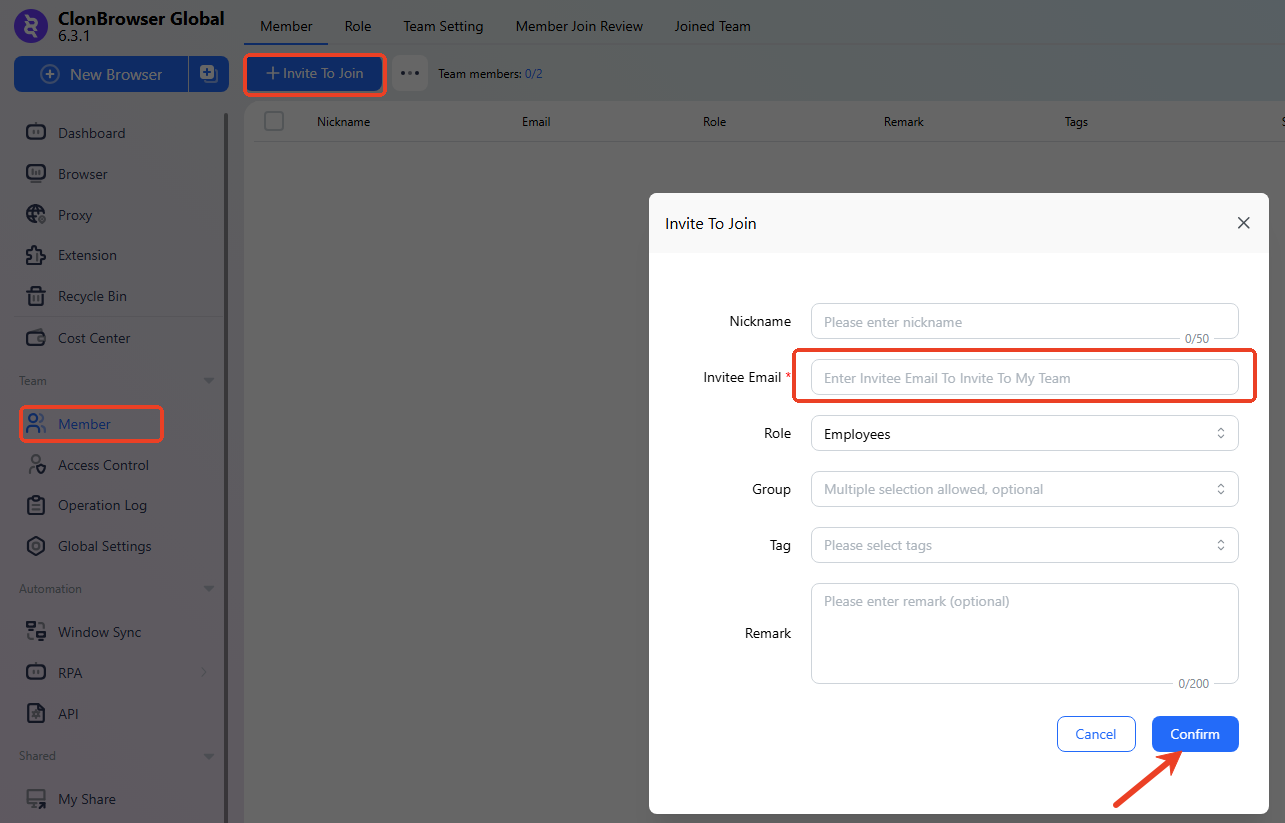 How to invite members to join a team