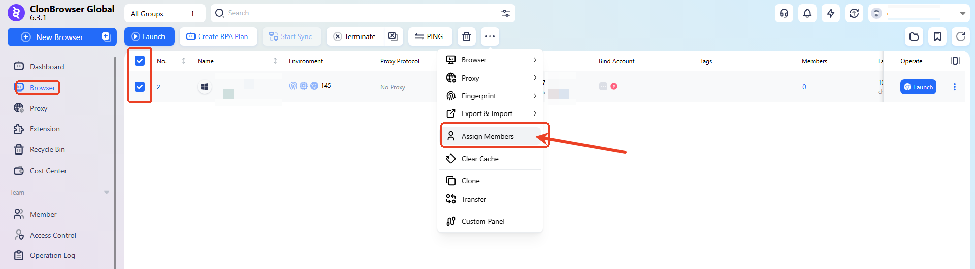 How to assign browsers to members