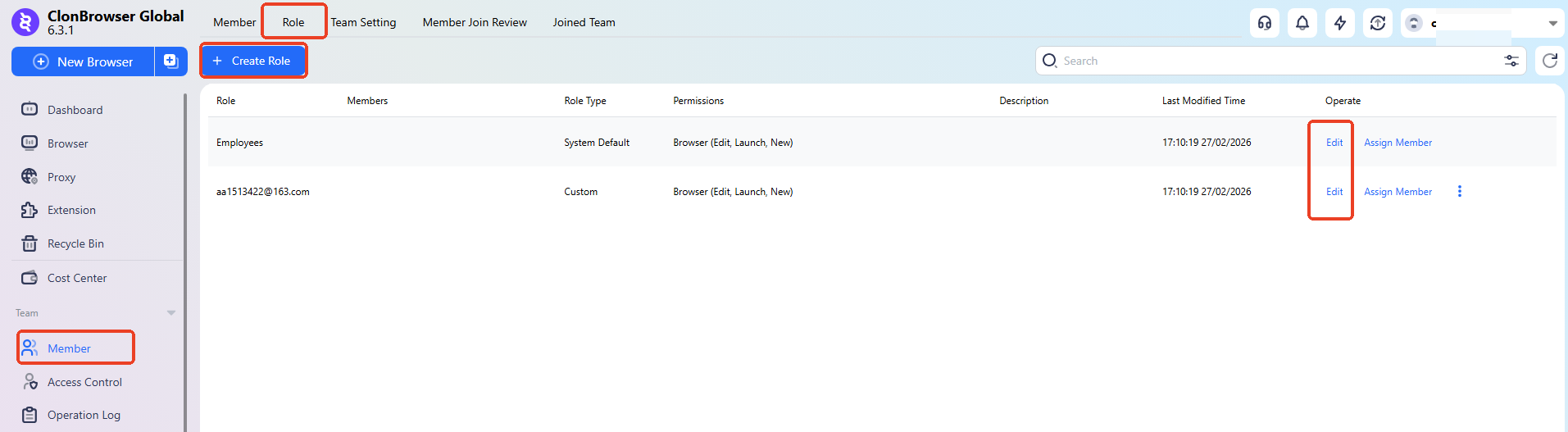 Team permission management