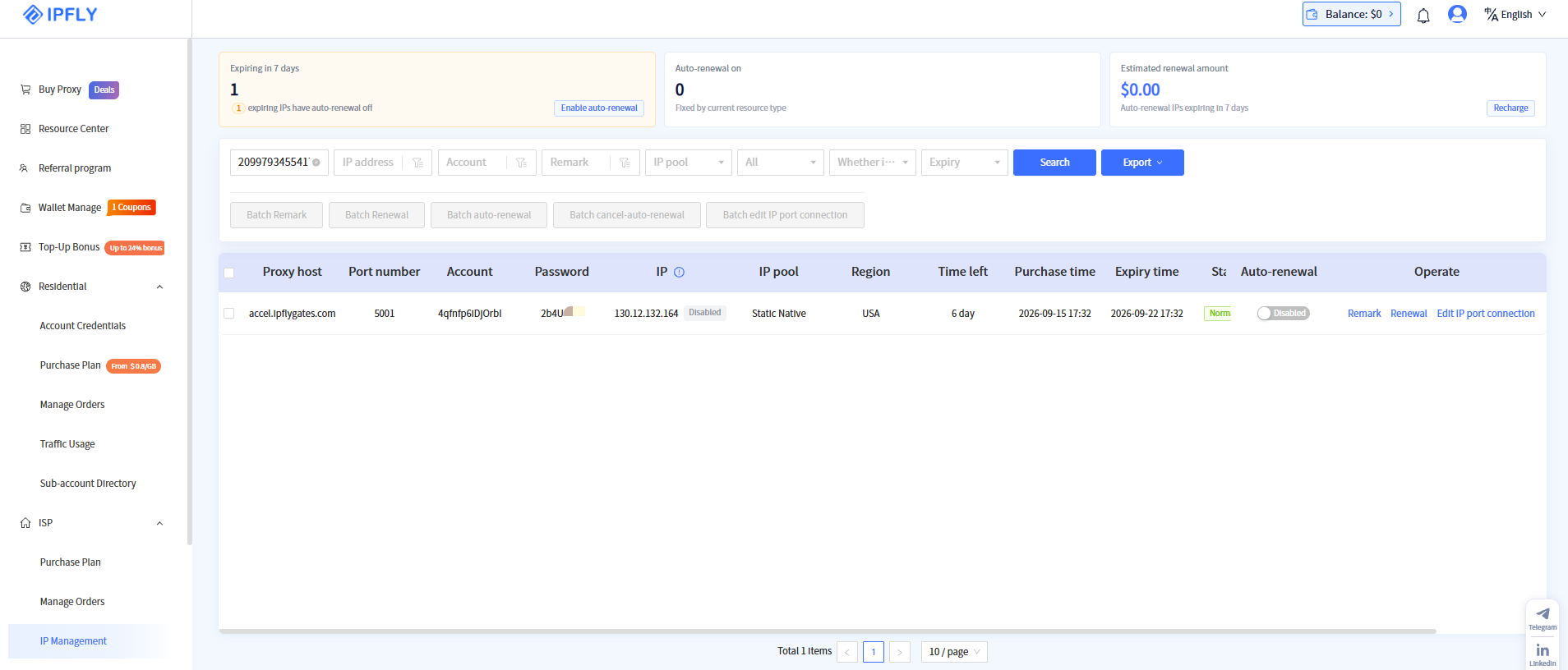 IPFLY static residential proxy connection details