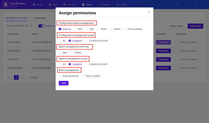 permission assignment page