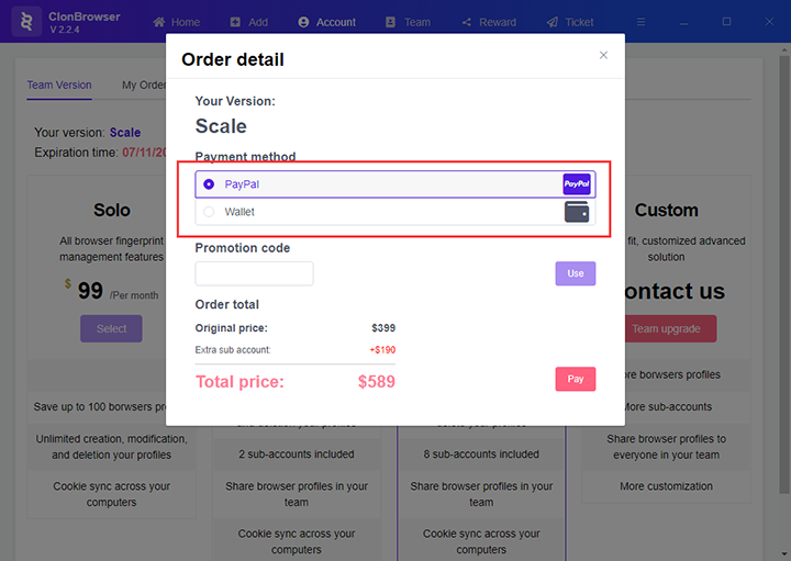 Select payment method