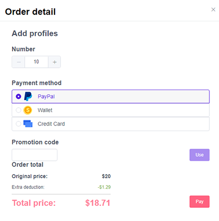 Pop-up order details